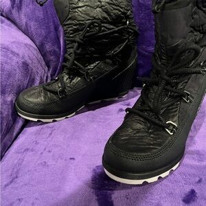Sorel Black Lexie Wedge Quilted Winter Boots